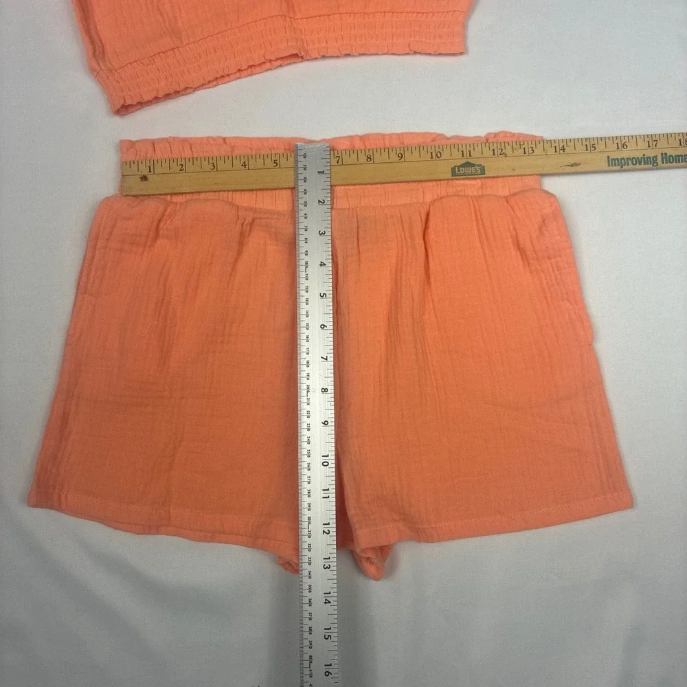 Girls Short Set 14 Peach/Coral NWT Gauze 100%‎ Cotton Crop Top Shorts 2pc Set